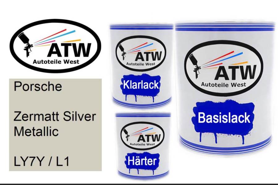 Porsche, Zermatt Silver Metallic, LY7Y / L1: 1L Lackdose + 1L Klarlack + 500ml Härter - Set, von ATW Autoteile West.